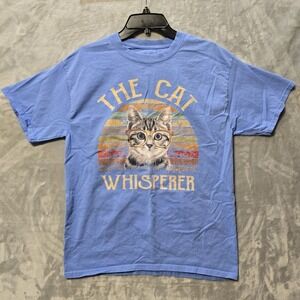 Hanes The Cat Whisperer Graphic T Shirt Medium Blue *stained
